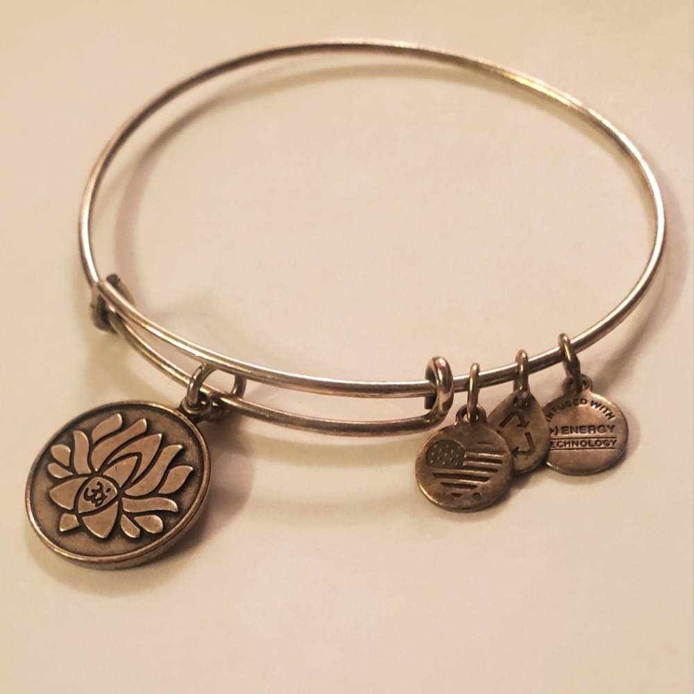 Alex and Ani silver lotus bangle bracelet.